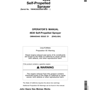 John Deere 4630 Self-Propelled Sprayers Export Edition (018001-023000) Operator's Manual (OMN405446) - Image 1