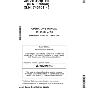 John Deere 2510S Strip Till Applicator Operator's Manual (OMN405513) - Image 1