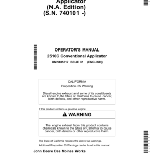 John Deere 2510C Conventional Applicator Operator's Manual (OMN405517) - Image 1