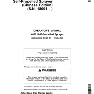 John Deere 4630 Self-Propelled Sprayers Chinese Edition (018001-023000) Operator's Manual (OMN405586) - Image 1