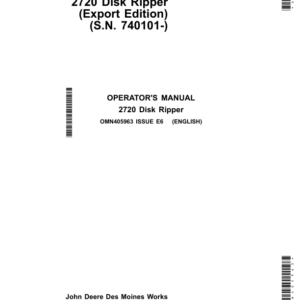 John Deere 2720 Disk Rippers (Export Edition) Operator's Manual (OMN405963) - Image 1