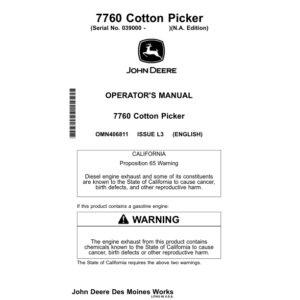 John Deere 7760 Cotton Picker (039000-) Operator's Manual (OMN406811) - Image 1