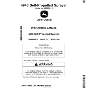 John Deere 4940 Self-Propelled Sprayer (023001-028000) Operator's Manual (OMN409478) - Image 1