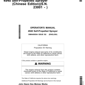 John Deere 4940 Self-Propelled Sprayer (023001-) Operator's Manual (OMN409594) - Image 1