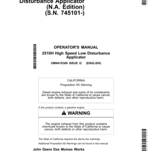 John Deere 2510H High-Speed Applicators (Low-Disturbance) North America (745101-760100) Operator's Manual (OMN410369) - Image 1