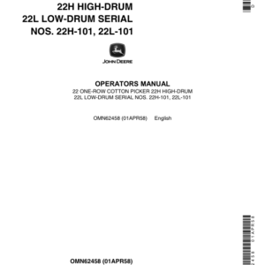 John Deere 22 One-Row Cotton Picker (000101-) Operator's Manual (OMN62458) - Image 1