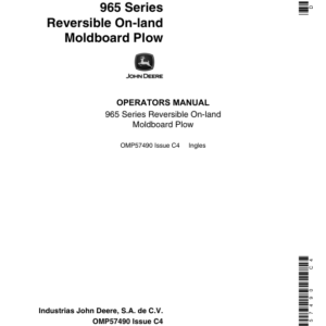 John Deere 965 Series Reversible On-Land Moldboard Plow Operator's Manual (OMP57490) - Image 1