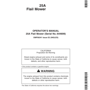 John Deere 25A Flail Mower (-644699) Operator's Manual (OMP58341) - Image 1