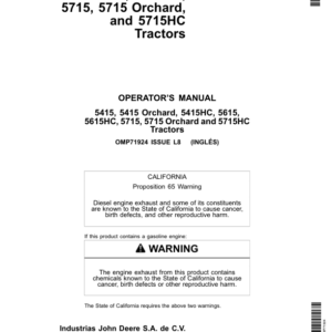 John Deere 5415, 5415H, 5414HC, 5615, 5615HC, 5715, 5715H, 5715HC Tractors Operator's Manual (OMP71924) - Image 1