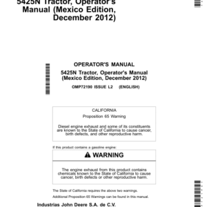 John Deere 5425N Narrow Tractors Operator's Manual (OMP72190) - Image 1
