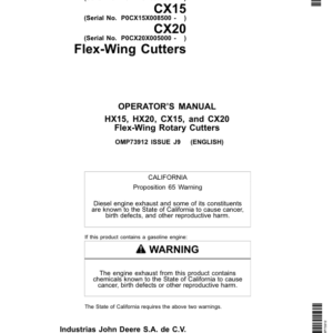 John Deere HX15, HX20, CX15 & CX20 Flex-Wing Rotary Cutters Operator's Manual (OMP73912) - Image 1