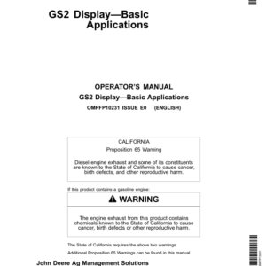 John Deere GS2 Display - Basic Applications Greenstar 2100, 2600 Operator's Manual (OMPFP10231) - Image 1