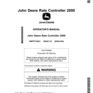 John Deere Rate Controller 2000 Operator's Manual (OMPFP19621) - Image 1