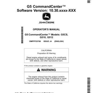 John Deere G5 CommandCenter Software Version: 10.30.xxxx-XXX Operator's Manual (OMPFP25768) - Image 1