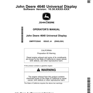 John Deere 4640 Universal Display Software Version: 10.30.xxxx-XXX Operator's Manual (OMPFP25845) - Image 1