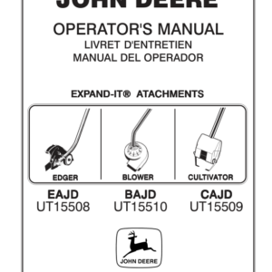 John Deere EAJD Edger (UT15508), BAJD Blower (UT015510), CAJD Cultivator (UT15509) Expand-It Attachments Operator's Manual (OMPS00274) - Image 1