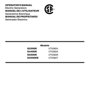 John Deere G2500K, G4400K, G5500K, G5500KE Electric Generators Operator's Manual (OMPS02245) - Image 1