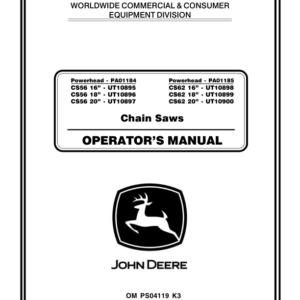 John Deere CS56, CS62 Pro Series Chain Saws Operator's Manual (OMPS04119) - Image 1