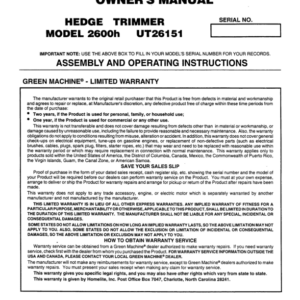 John Deere 2600h Hedge Trimmer Operator's Manual (OMPS19912) - Image 1