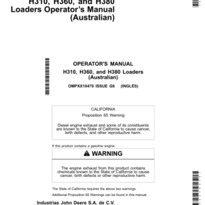 John Deere H310, H360 & H380 Loaders (Australia) Operator's Manual (OMPXX10479) - Image 1