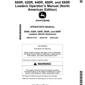 John Deere 600R, 620R, 640R, 660R, 680R Loaders (North American) Operator's Manual (OMPXX14107) - Image 1