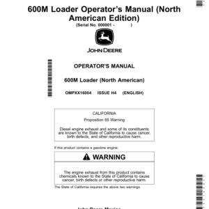 John Deere 600M Loader Operator’s Manual (North American) Operator's Manual (OMPXX16004) - Image 1