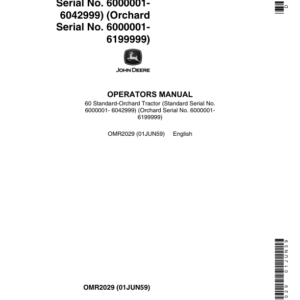 John Deere 60 Standard-Orchard Tractor, 60 Orchard Tractor Operator's Manual (OMR2029) - Image 1
