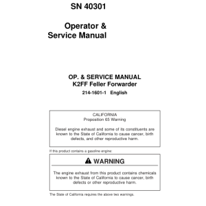 John Deere K2FF Forwarders Operator's Manuals (214-1601-1) - Image 1