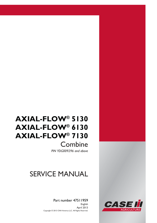 Case 5130, 6130, 7130 Combines Axial Flow Service Repair Manual