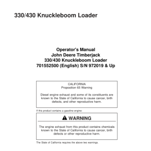 John Deere 330, 430 Knuckleboom Loader Operator's Manuals (701552500) - Image 1