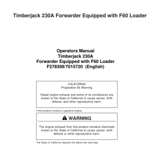 John Deere 230 Forwarders Operator's Manuals (7015720) - Image 1