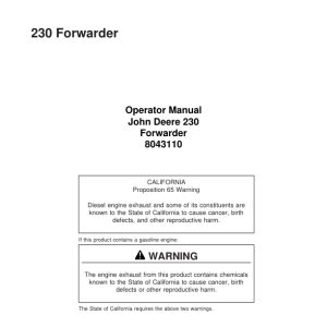 John Deere 230 Forwarders Operator's Manuals (8043110) - Image 1