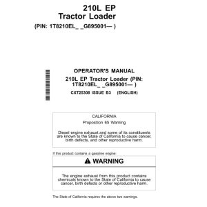 John Deere 210L EP Tractor Loader Operator's Manuals (CXT25308) - Image 1