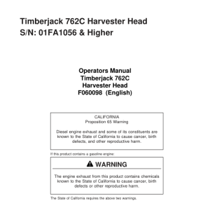 John Deere 762C Harvesting Heads Operator's Manuals (F060098) - Image 1