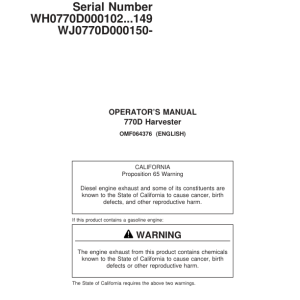 John Deere 770D Wheeled Harvesters Operator's Manuals (F064376) - Image 1