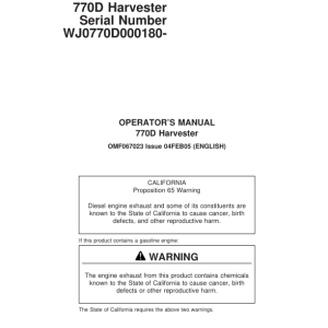 John Deere 770D Wheeled Harvesters Operator's Manuals (F067023) - Image 1