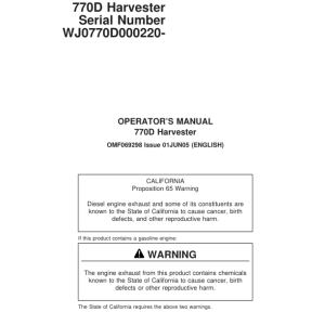 John Deere 770D Wheeled Harvesters Operator's Manuals (F069298) - Image 1