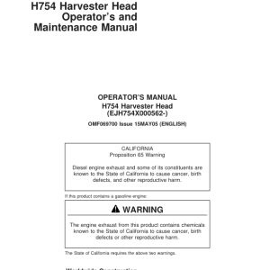 John Deere H754 Harvesting Heads Operator's Manuals (F069700) - Image 1