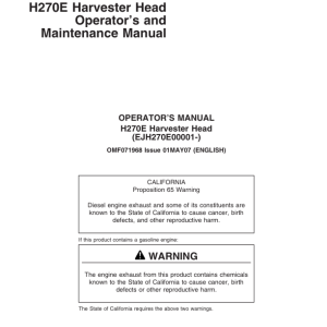 John Deere H270E Harvesting Heads Operator's Manuals (F071968) - Image 1