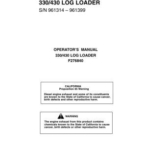 John Deere 330, 430 Knuckleboom Loader Operator's Manuals (F276840) - Image 1