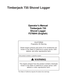John Deere 735 Shovel Logger Operator's Manuals (F276844) - Image 1