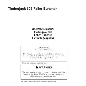 John Deere 608 Tracked Feller Bunchers Operator's Manuals (F278380) - Image 1