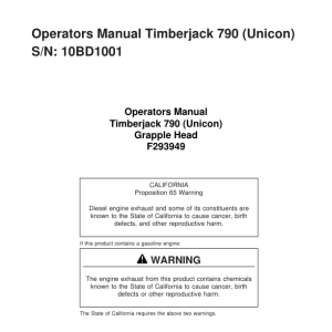 John Deere 790 Felling Heads Operator's Manuals (F293949) - Image 1