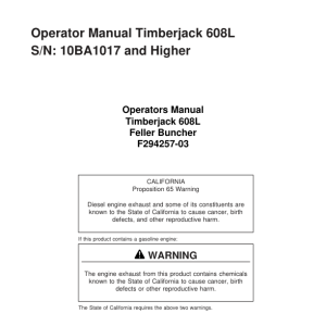 John Deere 608L Tracked Feller Bunchers Operator's Manuals (F294257) - Image 1