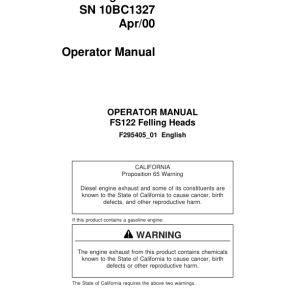 John Deere FS122 Stt Disc Saw Felling Heads Operator's Manuals (F295405) - Image 1