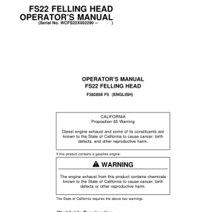 John Deere FS22 Tracked Feller Bunchers Operator's Manuals (F382858) - Image 1