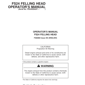 John Deere FS24 Tracked Feller Bunchers Operator's Manuals (F382860) - Image 1