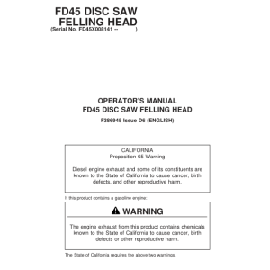John Deere FD45 Felling Heads Operator's Manuals (F386945) - Image 1