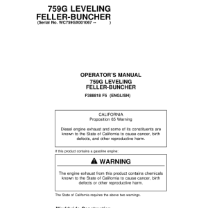 John Deere 759G Tracked Feller Bunchers Operator's Manuals (F388818) - Image 1