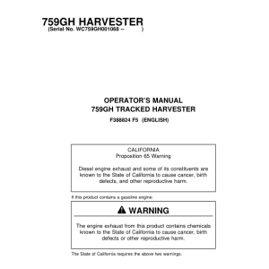 John Deere 759GH Tracked Harvesters Operator's Manuals (F388824) - Image 1